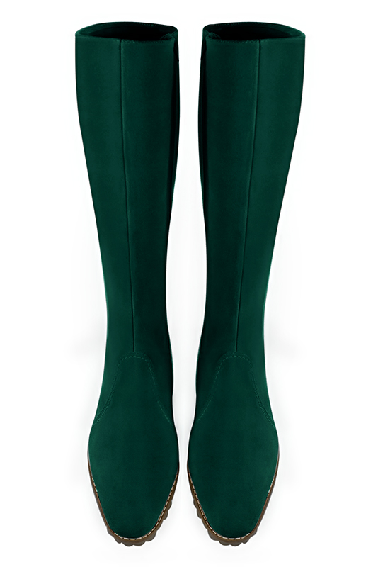 Forest green women's riding knee-high boots. Round toe. Medium block heels. Made to measure. Top view - Florence KOOIJMAN